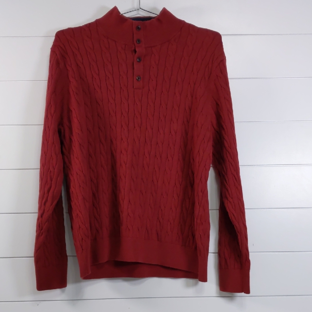 Lands' End Men's 100% Braumwolle Red Cable Knit Sweater Size XL Tall EUC
